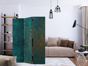 Paravent Azure Mirror acoustique Intissé sur bois massif - Turquoise / Doré - 135 x 172 cm