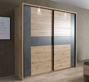 Armoire à portes coulissantes Sakoni Imitation chêne Artisan - Largeur : 220 cm