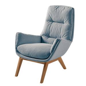 Fauteuil GARBO met houten pootjes Geweven stof Saia: Jeansblauw - Donkere eikenhout