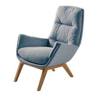 Fauteuil GARBO met houten pootjes Geweven stof Saia: Jeansblauw - Donkere eikenhout