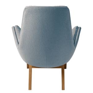 Fauteuil GARBO met houten pootjes Geweven stof Saia: Jeansblauw - Donkere eikenhout