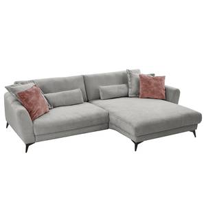 Ecksofa Morranos Chenille Rubia: Grau - Longchair davorstehend rechts - 4 Kissen