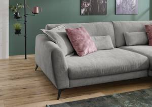 Ecksofa Morranos Chenille Rubia: Grau - Longchair davorstehend rechts - 4 Kissen