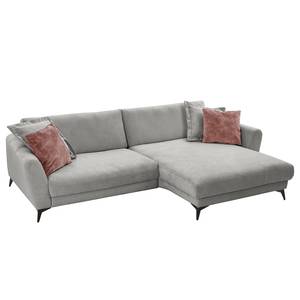 Ecksofa Morranos Chenille Rubia: Grau - Longchair davorstehend rechts - 2 Kissen