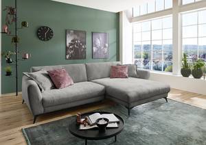 Ecksofa Morranos Chenille Rubia: Grau - Longchair davorstehend rechts - 2 Kissen