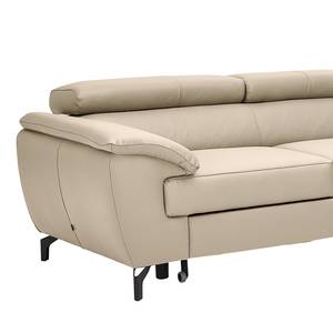 Ecksofa Cartillon mit Longchair Echtleder Mabel: Beige - Ottomane davorstehend rechts - Kopfstütze verstellbar - Schlaffunktion