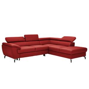 Divano con chaise longue Cartillon Vera pelle Mabel: rosso - Penisola preimpostata a destra - Poggiatesta regolabile - Funzione letto