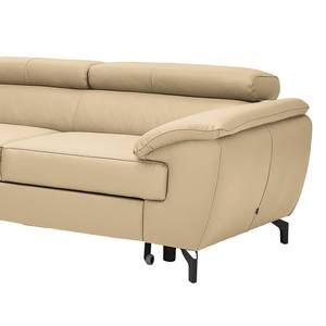 Hoekbank Cartillon met chaise longue Leer Mabel: Beige - Ottomaan vooraanzicht links - Hoofdsteun verstelbaar - Slaapfunctie