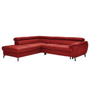 Divano con chaise longue Cartillon Vera pelle Mabel: rosso - Penisola preimpostata a sinistra - Poggiatesta regolabile - Funzione letto