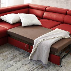 Divano con chaise longue Cartillon Vera pelle Mabel: rosso - Penisola preimpostata a sinistra - Poggiatesta regolabile - Funzione letto