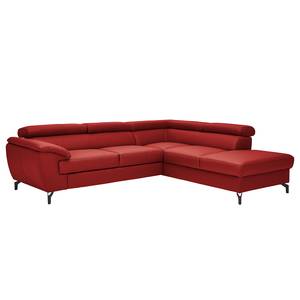 Divano con chaise longue Cartillon Vera pelle Mabel: rosso - Penisola preimpostata a destra - Poggiatesta regolabile