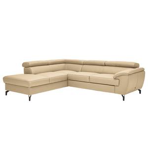 Hoekbank Cartillon met chaise longue Leer Mabel: Beige - Ottomaan vooraanzicht links - Hoofdsteun verstelbaar