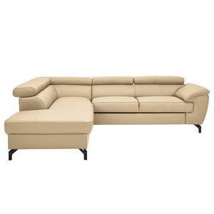 Hoekbank Cartillon met chaise longue Leer Mabel: Beige - Ottomaan vooraanzicht links - Hoofdsteun verstelbaar