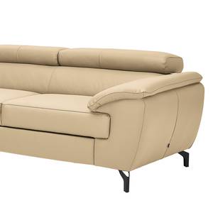 Hoekbank Cartillon met chaise longue Leer Mabel: Beige - Ottomaan vooraanzicht links - Hoofdsteun verstelbaar