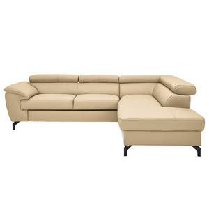 Hoekbank Cartillon met chaise longue Leer Mabel: Beige - Ottomaan vooraanzicht rechts - Hoofdsteun verstelbaar