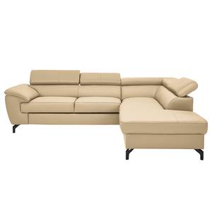 Hoekbank Cartillon met chaise longue Leer Mabel: Beige - Ottomaan vooraanzicht rechts - Hoofdsteun verstelbaar