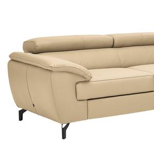 Ecksofa Cartillon mit Longchair Echtleder Mabel: Warmes Beige - Ottomane davorstehend rechts - Kopfstütze verstellbar