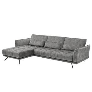 Ecksofa Lethernt mit Longchair Samt Amata: Silber - Longchair davorstehend links