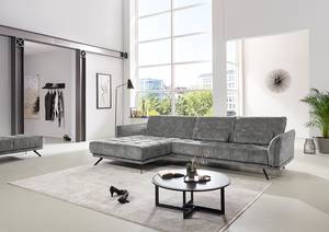 Ecksofa Lethernt mit Longchair Samt Amata: Silber - Longchair davorstehend links