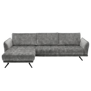 Ecksofa Lethernt mit Longchair Samt Amata: Silber - Longchair davorstehend links