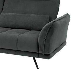 Hoekbank Lethernt met chaise longue Velours Salina: Antracietkleurig - Longchair vooraanzicht links