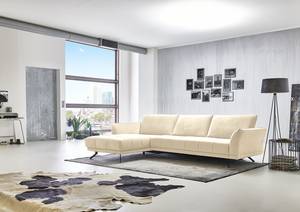 Ecksofa Lethernt mit Longchair Samt Salina: Beige - Longchair davorstehend links