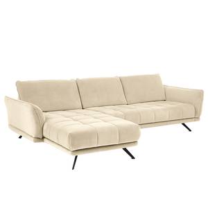 Hoekbank Lethernt met chaise longue Velours Salina: Beige - Longchair vooraanzicht links