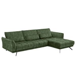 Divano con chaise longue Lethernt Velluto Amata: verde muschio - Longchair preimpostata a destra