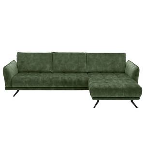 Divano con chaise longue Lethernt Velluto Amata: verde muschio - Longchair preimpostata a destra