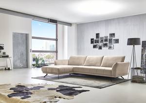 Hoekbank Lethernt met chaise longue Velours Salina: Taupe - Longchair vooraanzicht links