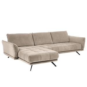 Hoekbank Lethernt met chaise longue Velours Salina: Taupe - Longchair vooraanzicht links