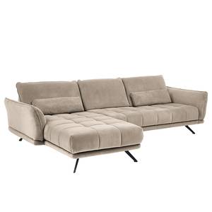 Ecksofa Lethernt mit Longchair Samt Salina: Taupe - Longchair davorstehend links