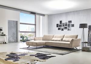 Hoekbank Lethernt met chaise longue Velours Salina: Taupe - Longchair vooraanzicht links