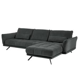 Ecksofa Lethernt mit Longchair Samt Salina: Anthrazit - Longchair davorstehend rechts