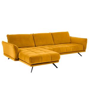 Hoekbank Lethernt met chaise longue Velours Salina: Mosterdgeel - Longchair vooraanzicht links