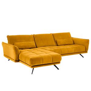 Ecksofa Lethernt mit Longchair Samt Salina: Senfgelb - Longchair davorstehend links