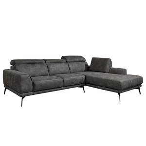 Ecksofa Natele mit Longchair Antiklederlook - Microfaser Staci: Graphit - Longchair davorstehend rechts