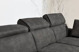 Ecksofa Natele mit Longchair Antiklederlook - Microfaser Staci: Graphit - Longchair davorstehend rechts