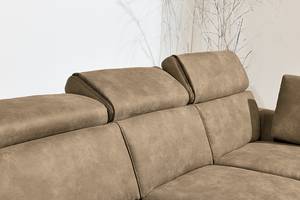 Ecksofa Natele mit Longchair Antiklederlook - Microfaser Staci: Hellbraun - Longchair davorstehend rechts