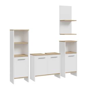 Set di 4 mobili da bagno Ghalia Bianco / Effetto rovere Sonoma