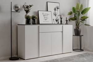 Sideboard Boynam 178 cm Hochglanz Weiß / Stein Dekor