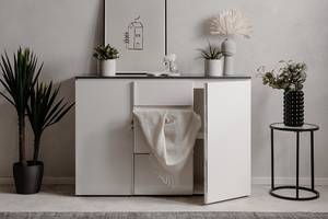 Sideboard Boynam 133 cm Hochglanz Weiß / Stein Dekor