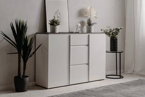 Sideboard Boynam 133 cm Hochglanz Weiß / Stein Dekor