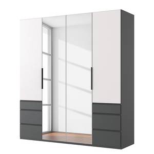 Drehtürenschrank Level36 - 216 cm Typ A Weiß / Graphit - Breite: 200 cm - Mit Spiegeltür/-en