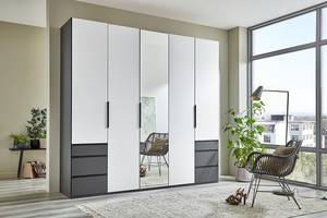 Drehtürenschrank Level36 - 236 cm Typ A Weiß / Graphit - Breite: 250 cm - Mit Spiegeltür/-en