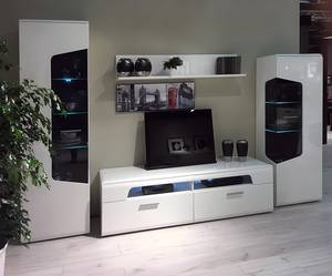 Vetrina Karkoo 169 cm Con illuminazione inclusa - Bianco lucido / Effetto rovere