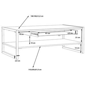 Salontafel Garnida Zwart - Grijs - Plaatmateriaal - Metaal - 111 x 40 x 60 cm