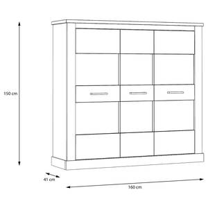 Highboard Hassri 160 cm Weißkiefer Dekor / Grau