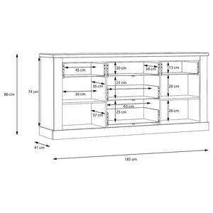 Sideboard Hassri 185 cm Weißkiefer Dekor / Grau