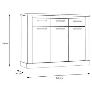 Sideboard Hassri 140 cm Typ B Weißkiefer Dekor / Grau